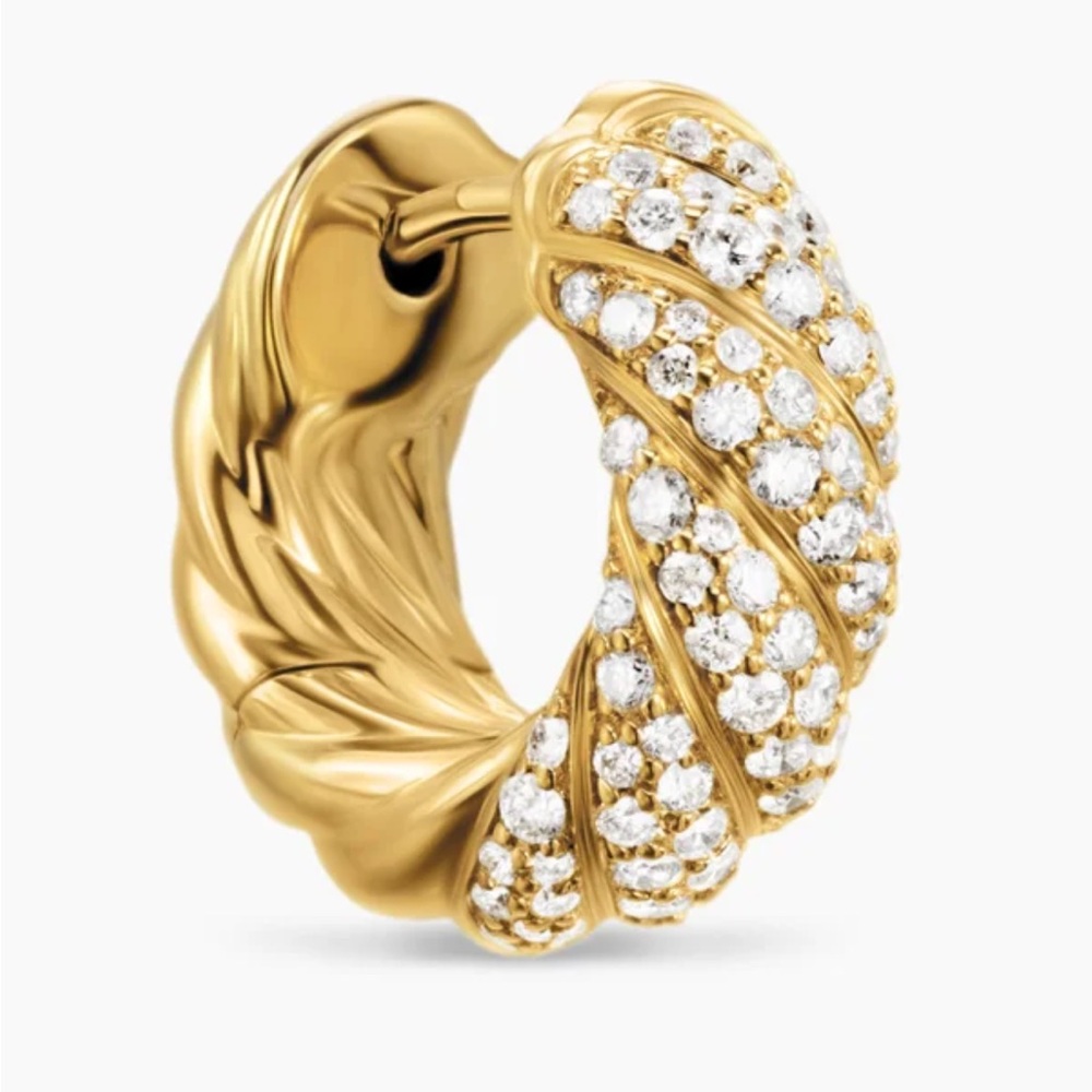 David Yurman Gold and Diamond Cable Hoop Earrings